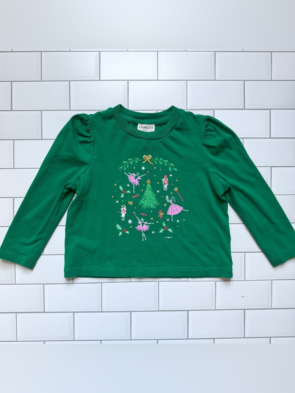 18-24M🎄 Crewcuts Green Puff Long Sleeve Nutcracker Sugar Plum Fairy Graphic Tee
